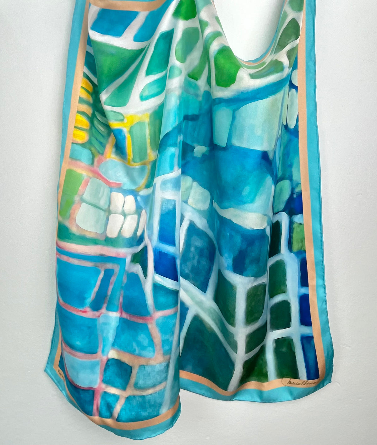 Pañuelo de seda PEZ AZUL · 70 × 70 CM
