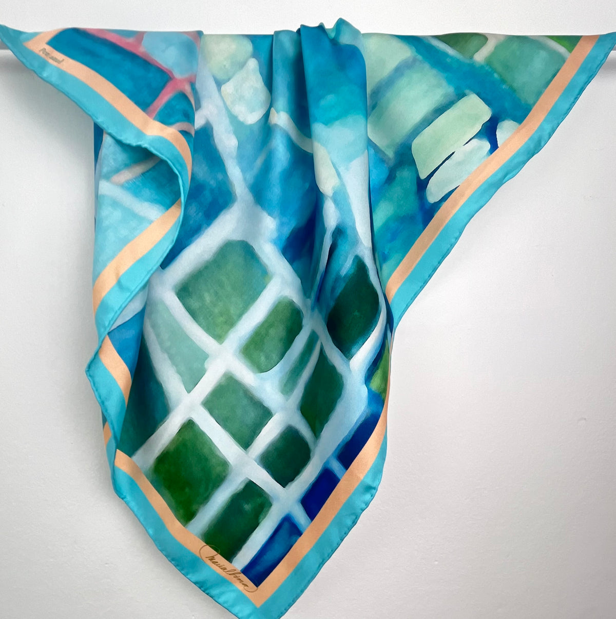 Pañuelo de seda PEZ AZUL · 70 × 70 CM