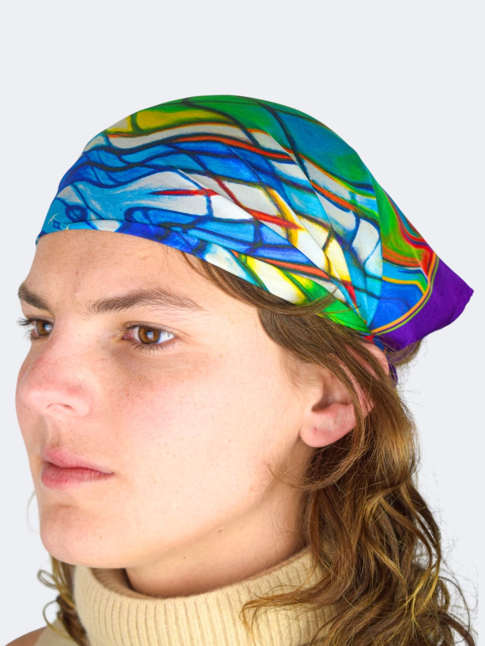 Pañuelo Bandana de Seda Art Deco Morado