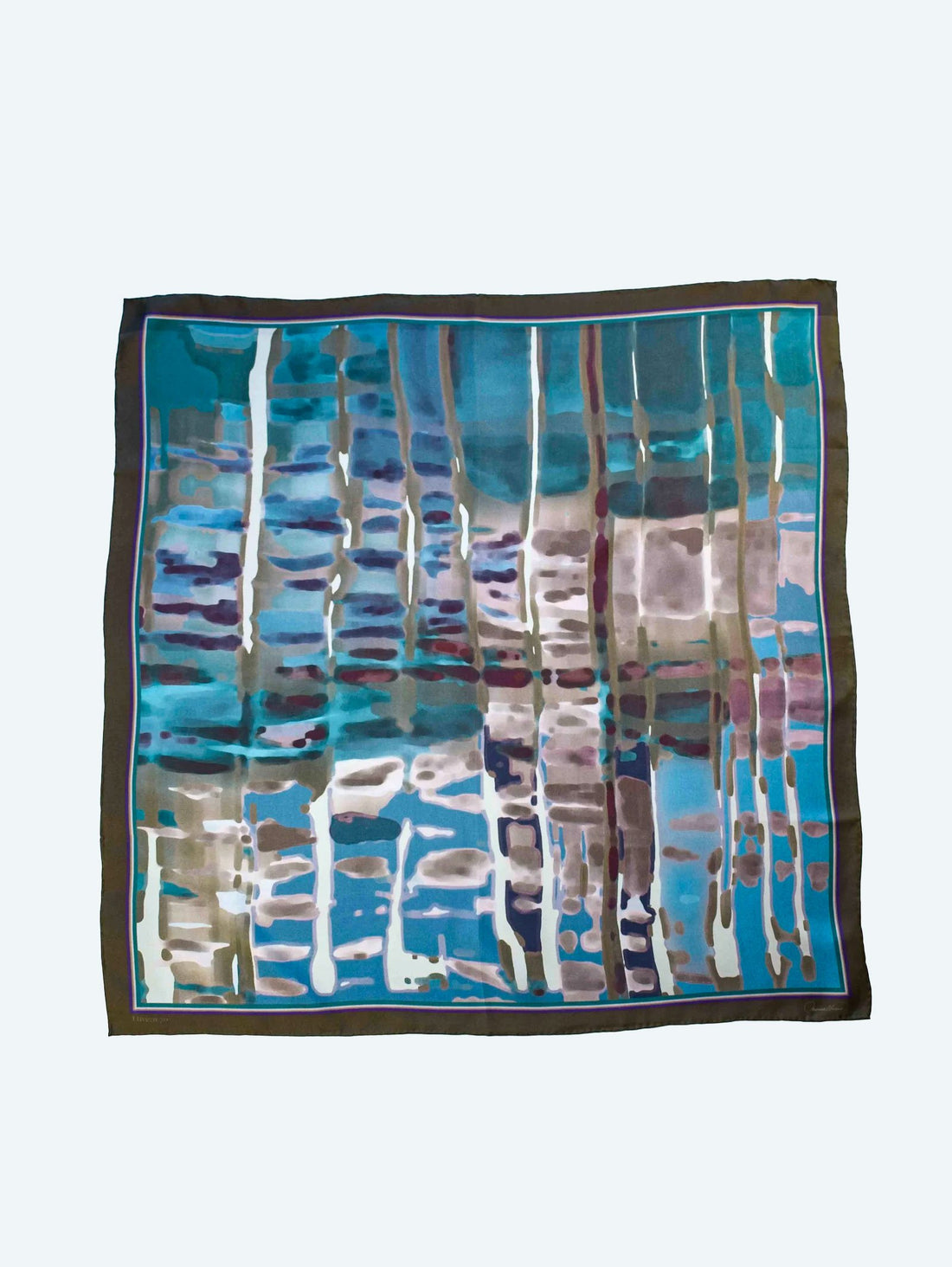 Pañuelo de Seda Hivern 70 – Elegancia del Bosque Encantado en Azules Fríos y Lujoso Twill