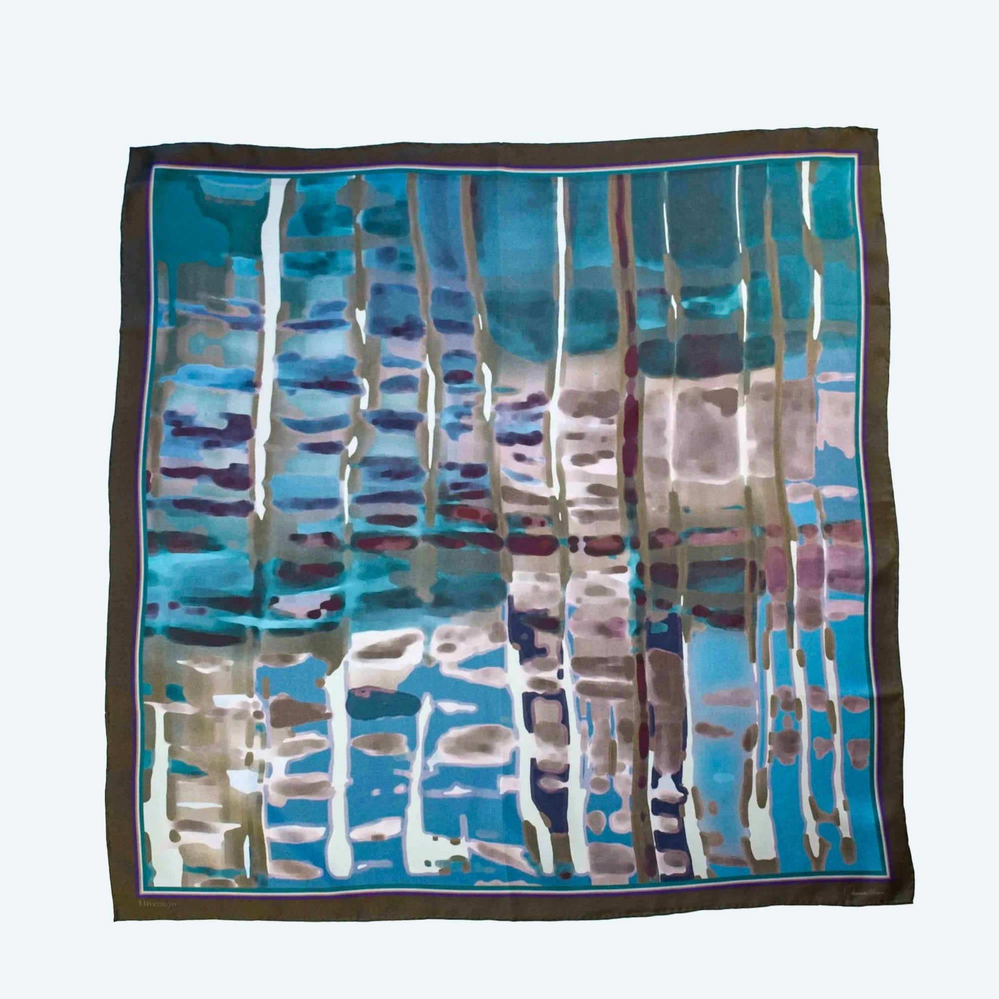 Pañuelo de Seda Hivern 70 – Elegancia del Bosque Encantado en Azules Fríos y Lujoso Twill