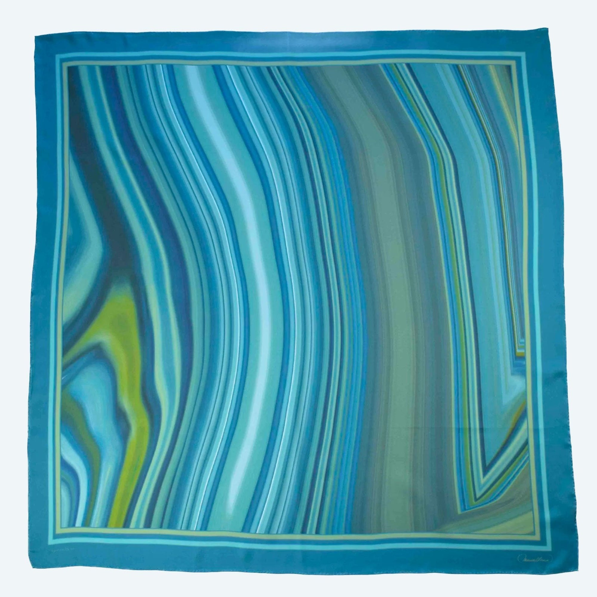 Pañuelo de Seda Marble 70 Egeo – Elegancia inspirada en el océano con lujo marmolado en tonos turquesa y azul