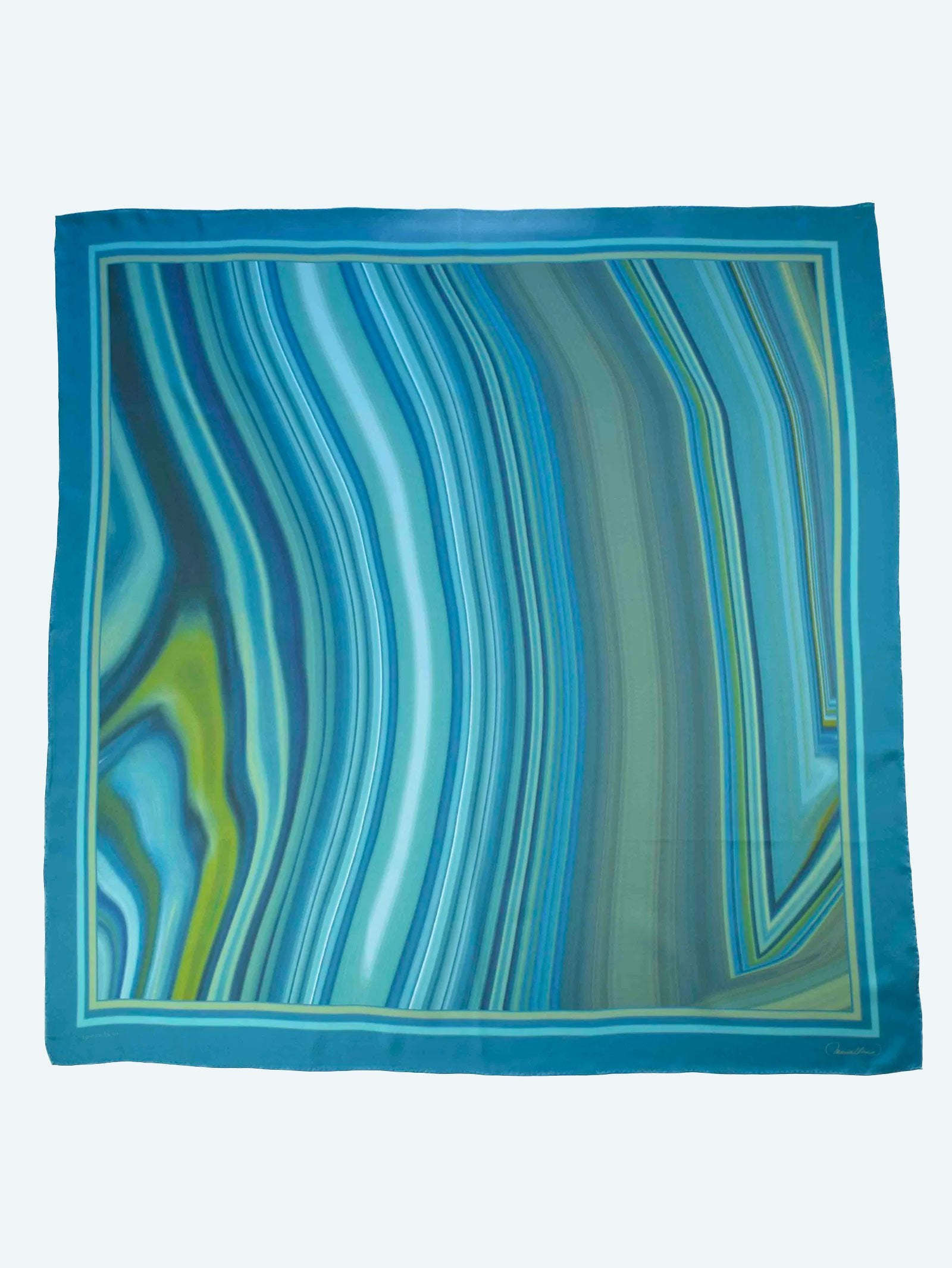 Pañuelo de Seda Marble 70 Egeo – Elegancia inspirada en el océano con lujo marmolado en tonos turquesa y azul