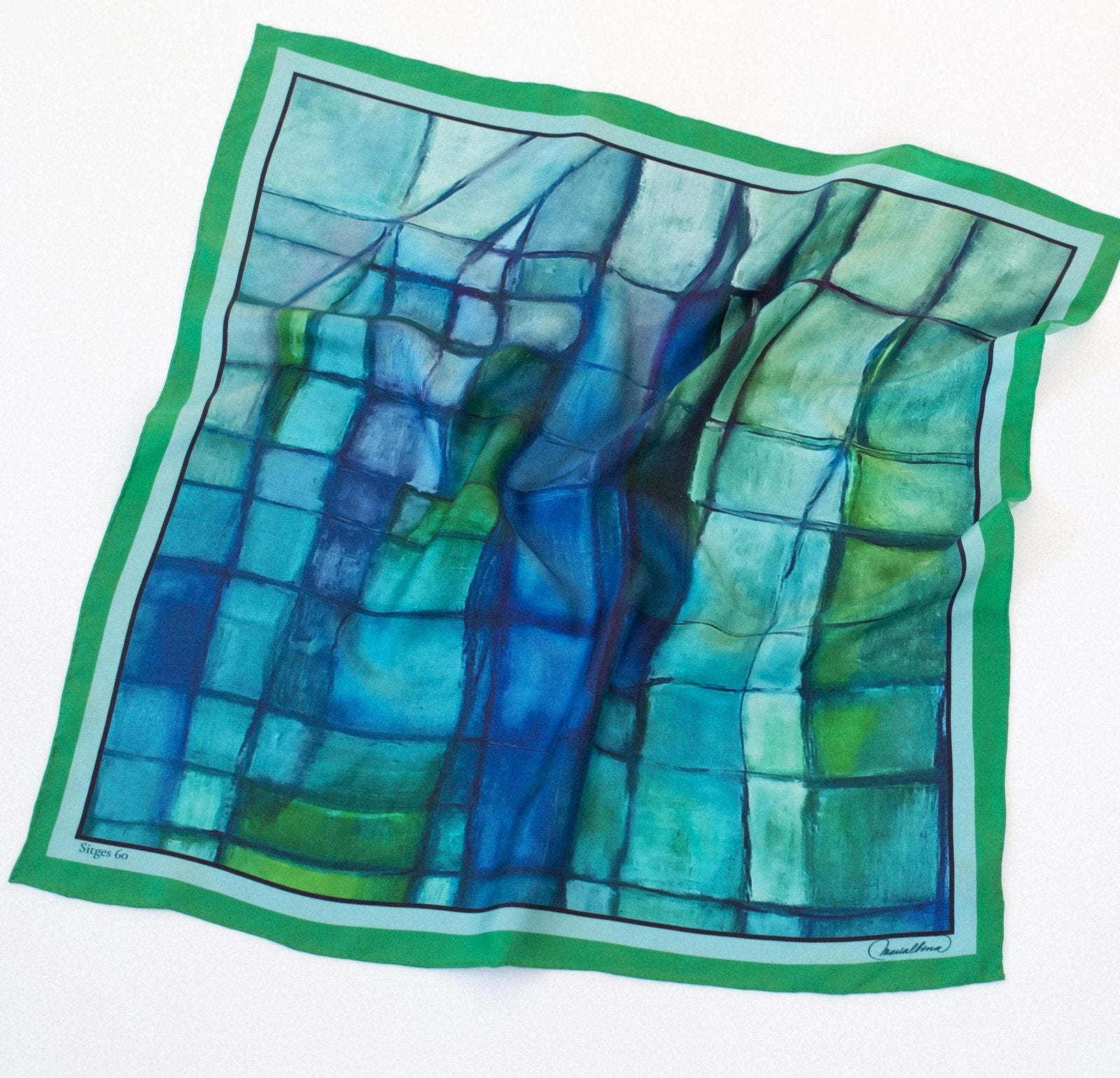 Pañuelo Azul verdoso inspirado en el mar mediterráneo