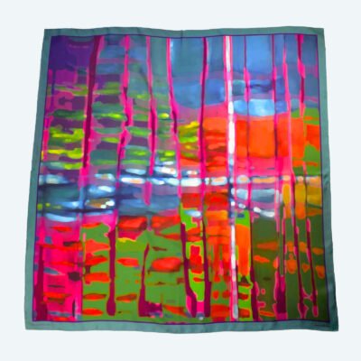 Pañuelo Carré de Seda Primavera 90 – Un bosque florecido en primavera, inspirado en el arte de La Cruz.
